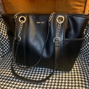 Nine West Shoulder Bag Black Faux Leather Chain Strap